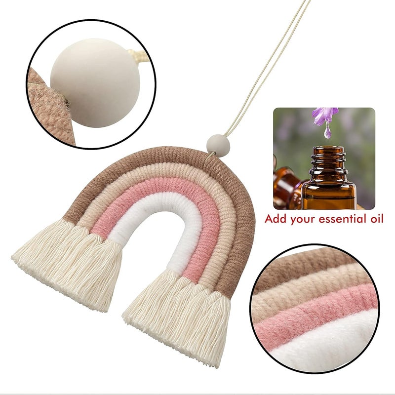 BOHO GARDEN Macrame Bohemian Rainbow Charm - Essential Oil Diffuser for Cars, Baby Nursery, Children’s Bedroom & Home Decor - Colorful Decorative Hanging Air Freshener & Accessories - 3.5x4 - Sienna - Image 3